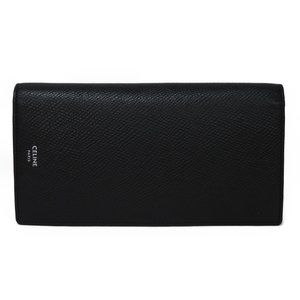 CELINE Long Wallet Vertical Current Grain Calf Foil Stamping Bifold Black